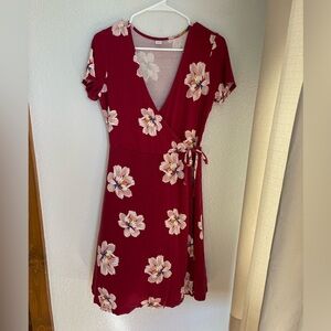 Old Navy Burgundy Floral Wrap Dress
